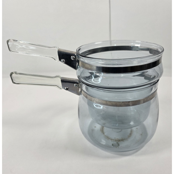 Vintage PYREX Flameware BLUE GLASS Double Boiler Pots 6763-U 6763-L (No Lid) - Picture 2 of 16